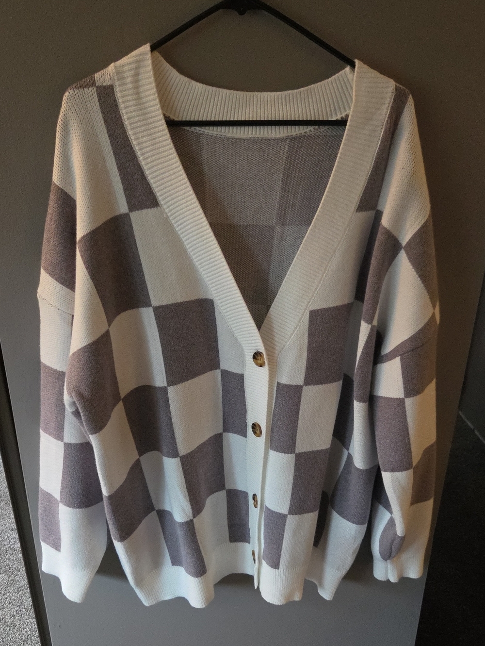 Women's Plus Size Checkered Button-Front Super Soft Cardigan Sweater